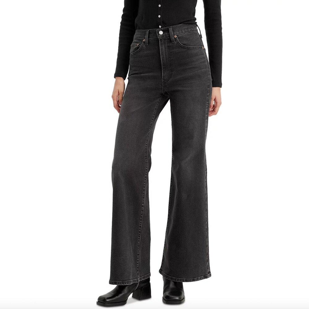 Levi's Women's Ribcage Bell High-Rise Flare-Leg Black Jeans - size 24